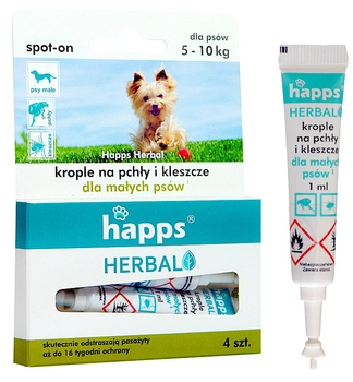 Bros Happs Herbal Krople Na Pchły I Kleszcze Dla Małych Psów 4 Tubki