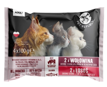 PetRepublic saszetki dla kota wołowina łosoś 4x100g
