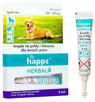 Bros Happs Herbal Krople Na Pchły I Kleszcze Dla Dużych Psów 4 Tubki