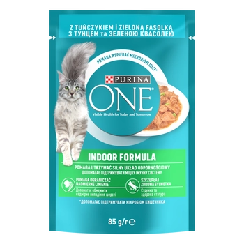 Purina One Indoor Formula Karma Dla Kota Z Tuńczykiem I Zieloną Fasolką 85g