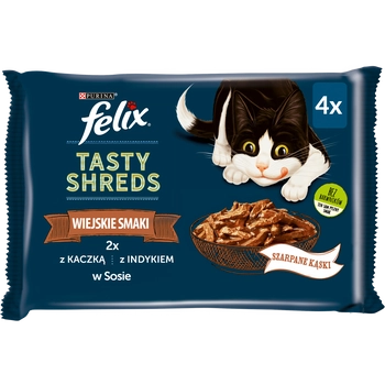 Felix Tasty Shreds Mokra Karma Dla Kota Z Kaczką I Indykiem W Sosie 4x80g