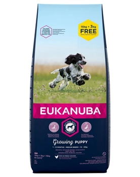 Eukanuba Puppy&Junior Medium Breed Chicken 15kg+3kg